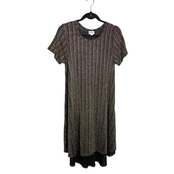 Lularoe Carley Elegant Silver Gold Black Metallic Hi Lo Striped  Dress- Size S - Picture 1 of 8